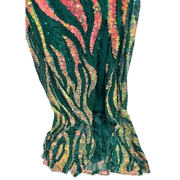 City Studio Dress‎ Juniors' Sequin One-Shoulder Slit Gown Size 8 Green Gold NWT - Picture 8 of 12